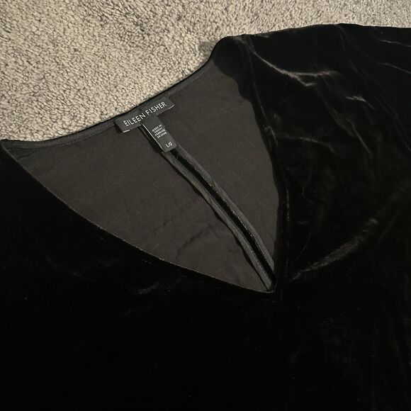 Eileen Fisher $338 V Neck Kimono Dress L Velvet Black Knee Length Party Holiday - Picture 5 of 9